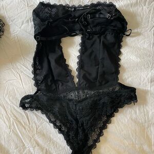 Urban Outfitters Black Lace Open Back Bodysuit